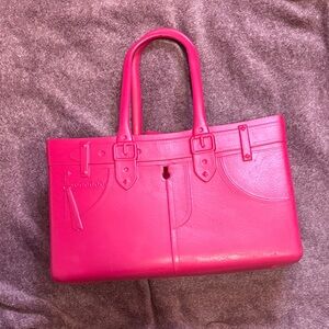 Structured Hot Pink Tote Bag with Dual Top Handles